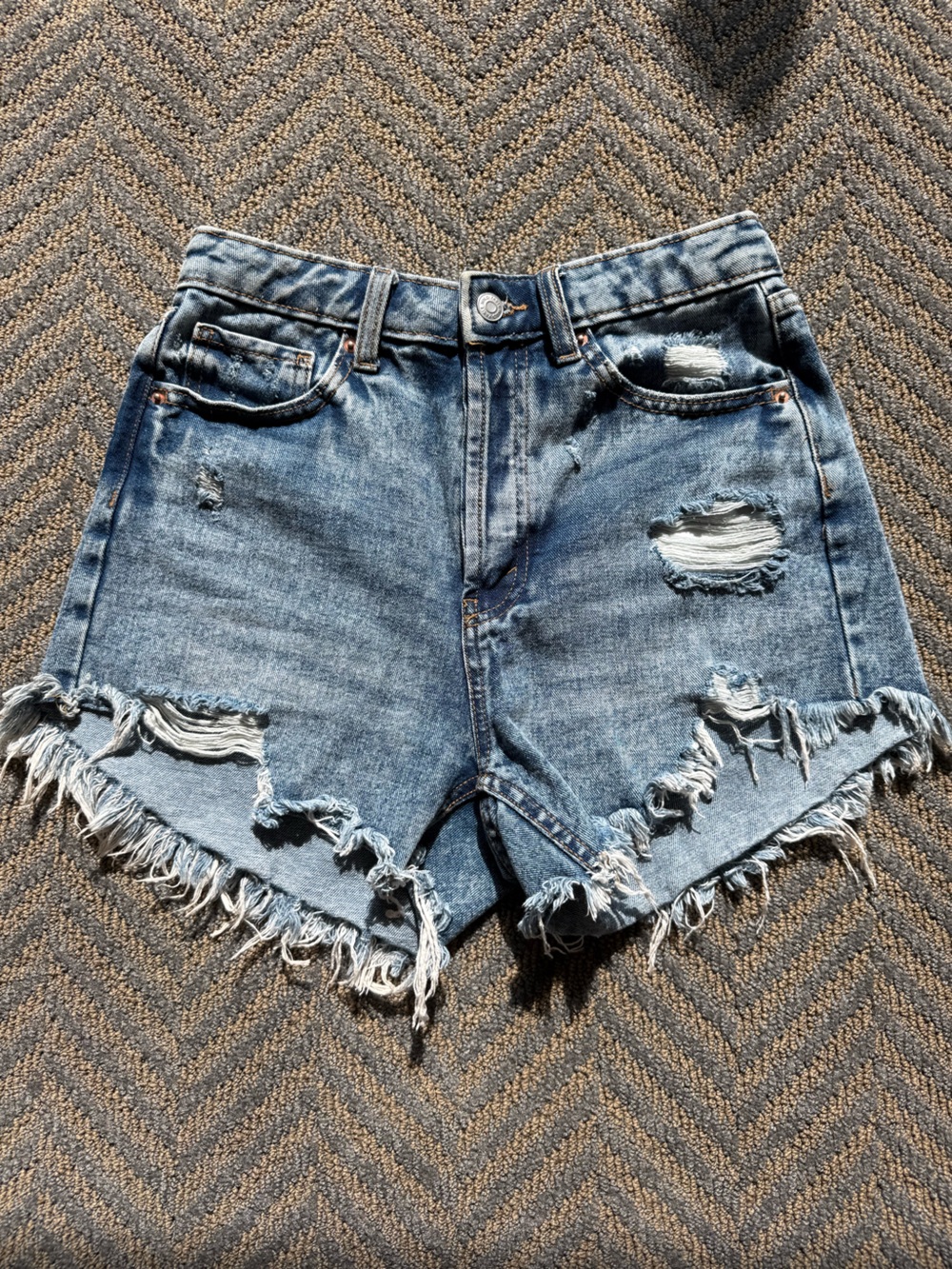 wild fable Light Blue Distressed High-Rise Denim Shorts